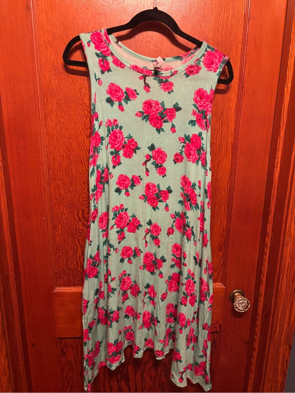 Honey & Lace Swing Dress in Mint with Pink Roses